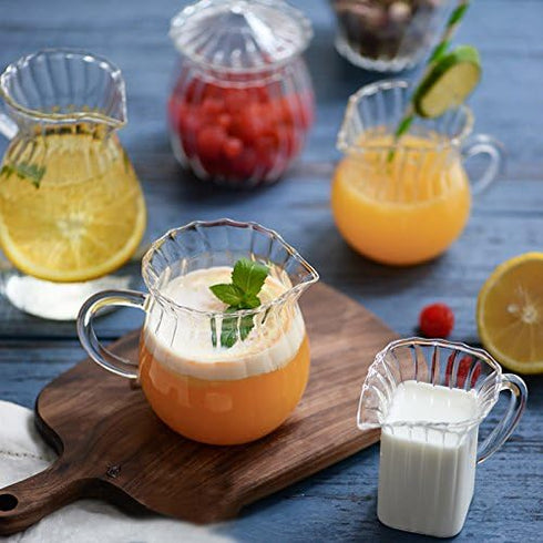 CHOOLD Creative Embossed Stripe Clear Crystal Glass Creamer Jug for Kitchen (4/5.5/9/12oz)...