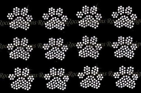 Set of 12 Small Paw Print | 1.5" Each | Clear Rhinestone Iron on Hotfix Bling DIY with Extra Paw Print...