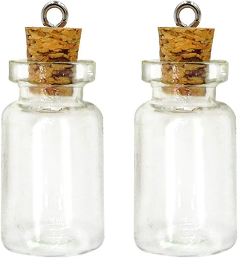 LEFV 50 Mini Glass Bottles 1-inch Message Treasure Charm Pendant Kit Makes Bottle Pendants 1ml Clear Vials with Corks & 50pcs Eye Screws - Miniatu...