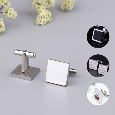 Driew Blank Square Cufflinks, Blank Cufflink for Men Stainless Steel Cufflinks Cuff Links Flat Pad Blank Setting Tray 1 Pair,Silver...