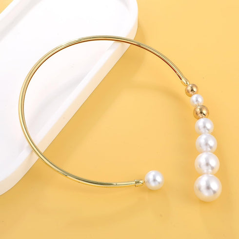 Metal Big Pearl Open Choker Necklace for Women Adjustable Gold Big Pearl Choker Necklaces Round Open Cuff Necklace Chunky Pearl Necklace for Women...
