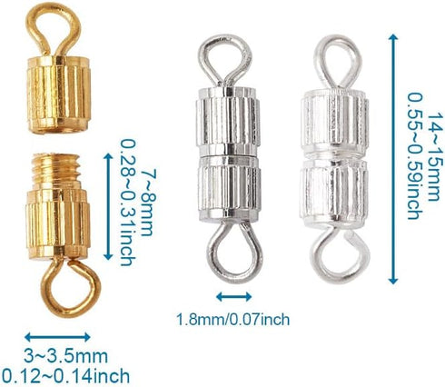 KISSITTY 120pcs/box Brass Screw Twist Clasps Tube Fastener Cord End Caps Golden & Platinum & Silver 15x3.5mm for DIY Jewelry Bracelet Necklace Mak...