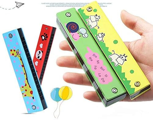 4Pcs Wooden Painted Toy Musical Instrument Play16-Hole Harmonica Parent-Child Puzzle Baby Early Education Toys for Children Gift (Random Color)...