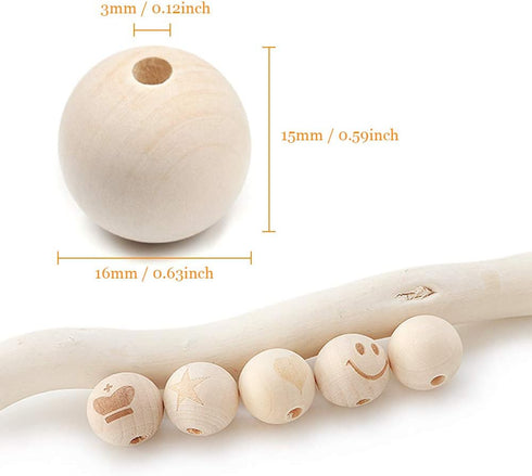 R.FLOWER Natural Wood Beads Round Ball Wooden Loose Beads Unfinished Wood Spacer Beads for Craft-making 200pcs (16mm)...