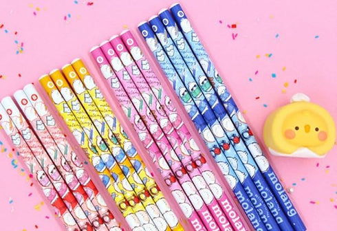 TNB Cute Molang Character Pencil, 4 Packs of 3 Pcs (12 Count)...