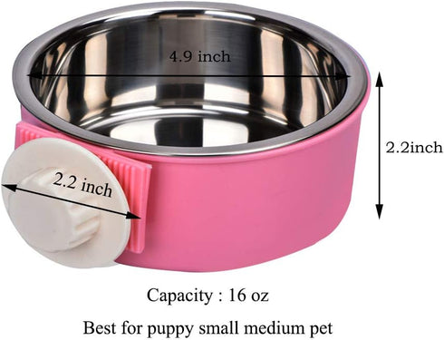 Yusenpet Cage Bowl for Small Pet Puppy Food Water Feeder, Removable Hanging Cat Rabbit Bird Food Basin Dish Perfect for Crates & Cages - Pink...