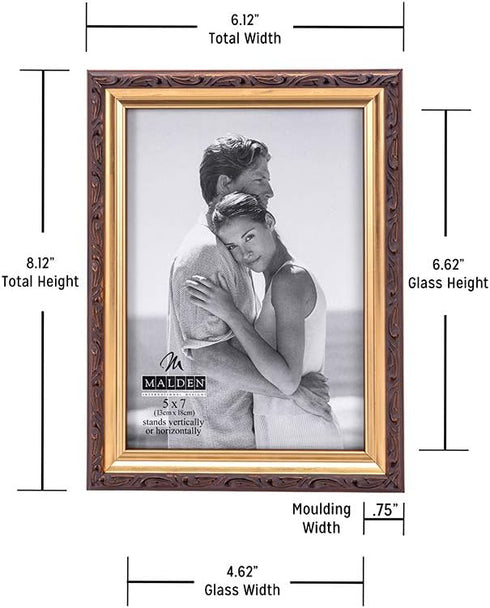 Malden International Designs Traditions Molding Wooden Picture Frame, 5x7, Gold...