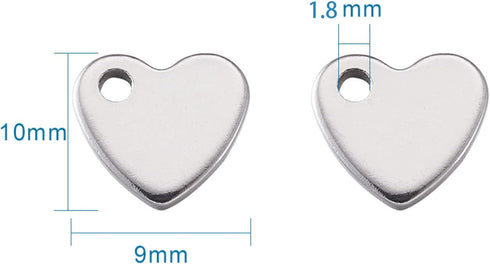 Pandahall 100pcs Heart 304 Stainless Steel Tiny Double Side Pendants Charms 10x9mm for Bracelet Jewelry Making...