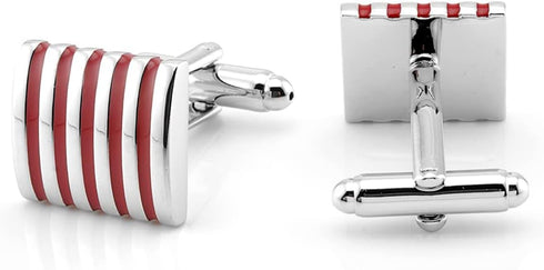 5 Stripes Silver Square Cufflinks with Gift Box Stainless Steel Cuff Links for Men Business Wedding Party Anniversary Dress...