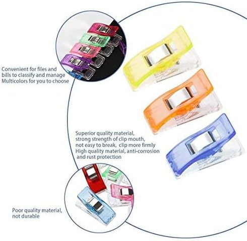 Hamosky Multipurpose Sewing Clips,3 Sizes, 1.06'', 1.38'', 2.2'' Plastic Clips for Sew Binding,Crafts,Paper Work and Hanging Little Things (120PCS...