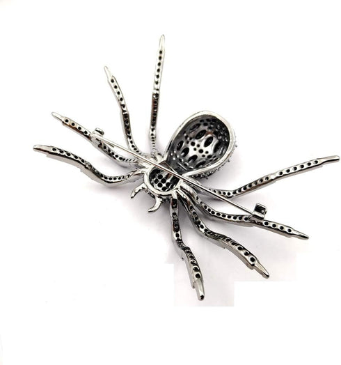 Spooky Season Eight-Legged Full Black Spider Brooch Pin with Red Eyes...
