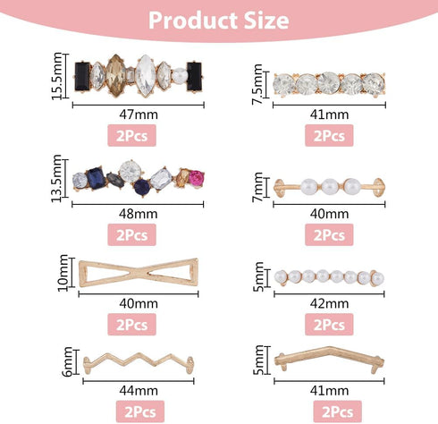 SUPERFINDINGS 16Pcs 8 Styles DIY Shoelace Decorations Charms for Sneakers DIY Pearl Rhinestones Shoelace Accessory Fashion Shoes Clips for Women G...