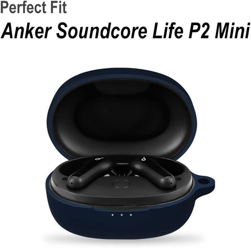 Geiomoo Silicone Carrying Case Compatible with Anker Soundcore Life P2 Mini, Portable Scratch Shock Resistant Cover with Carabiner (Navy Blue)...