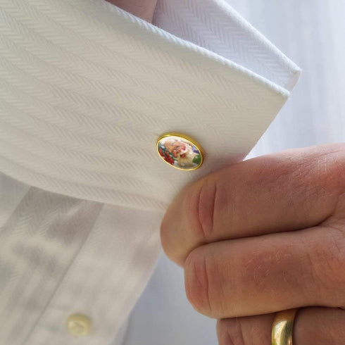 Christmas Holiday Hello Santa Claus Round Cufflink Set Gold Color...