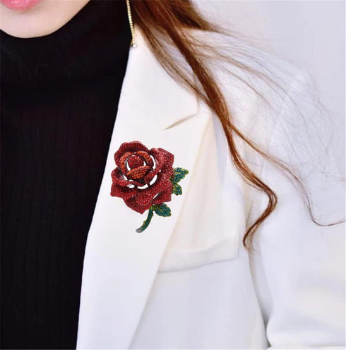 Rose Flower Brooch for Women Girls Red Rhinestone Crystal Rose Lapel Pin Elegant Dress Accessories Jewelry Wedding Birthday Valentine's Day Gift...