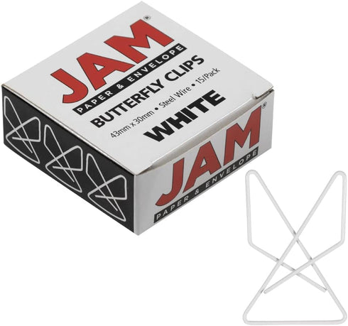 JAM PAPER Colorful Butterfly Clips - White Paper Clamps - 15/Pack...