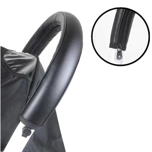 MINILUJIA Baby Stroller Armrest Bumper Handlebar Sleeve Cover Universal Handle Cover DustProof Protect PU Leather Case with Removable Zipper Black...