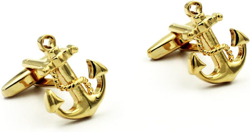 Sailing Boat Yacht Anchor Shirt Gold Tie Clip and Cufflinks Set...