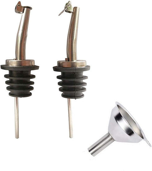 olive oil spouts,Stainless Steel Classic Bottle Pour Tapered Spouts for Pours liquor, vinegar, syrup or oils with Stainless Steel Funnels (2pcs)...