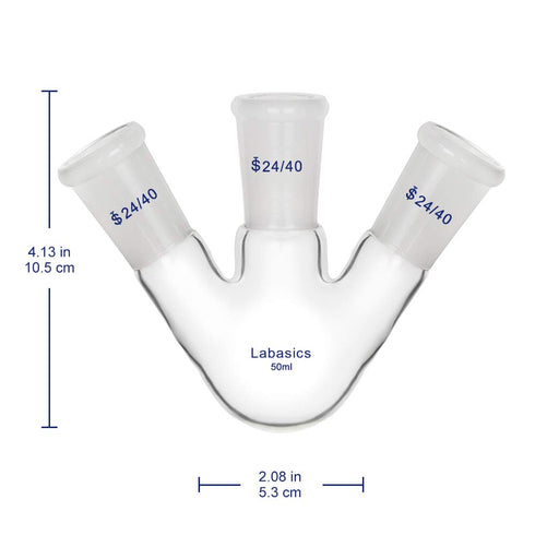 Glass 50ml 3 Neck Round Bottom Flask RBF, with 24/40 Center and Side Standard Taper Outer Joint, 50ml...