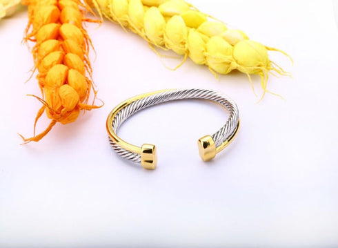UNY JEWEL Jewelry Make a Statement with Our Two Tone Twisted Cable Wire Ball Weave Cuff Bangle Makes a Thoughtful and Stylish Gift...