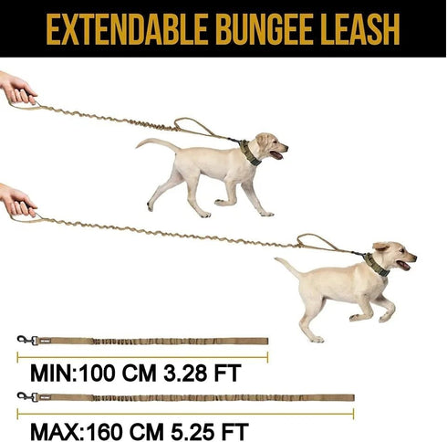 Tactical Bungee Dog Leash Heavy Duty Fast Dispatch 2 Handle Control Quick Release Cat Dog Pet Leash with Shock Absorbing Dog Training Leashes Blac...