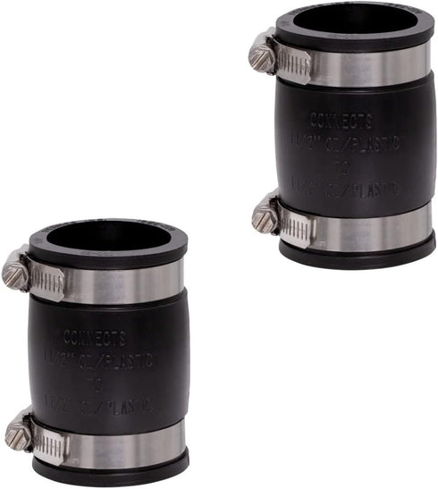 Fernco 1056-150 1-1/2-in. Flexible PVC Pipe Coupling for Cast Iron and Plastic Plumbing Connections 2-Pack...