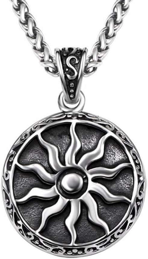 Jewelry Men Women 316L Stainless Steel Sun Pendant Necklace Punk Retro Vintage Style Amulet 22" Chain...