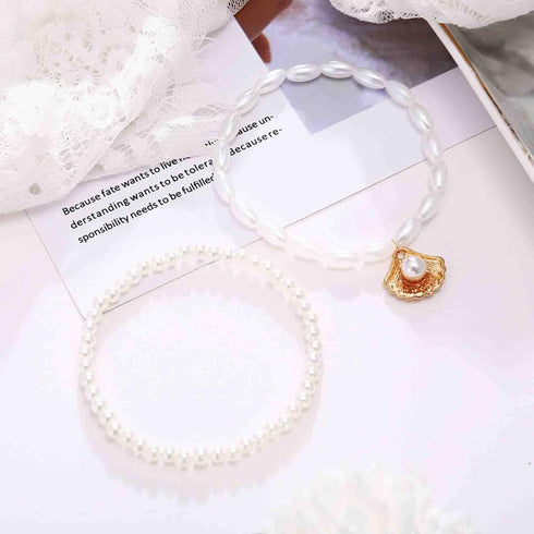 Bohemian Layered Pearl Anklet Gold Scallop Dangle Ankle Bracelet Oval Pearl Chain Anklet Adjustable Cowrie Anklets Summer Beach Foot Chain Jewelry...