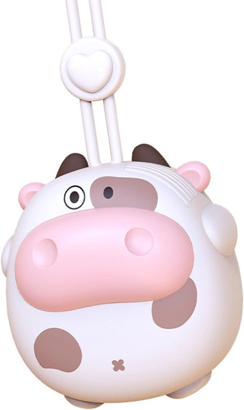 Cartoon Hanging Neck Fan, Portable Battery Powered Mini Personal Necklace Fan with Adjustable Lanyard USB Rechargeable Hands Liberating(cow white)...