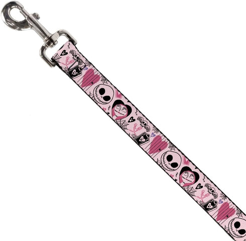 Disney Pet Leash, Dog Leash, The Nightmare Before Christmas Jack and Sally Doodles Pink, 4 Feet Long 1.0 Inch Wide...