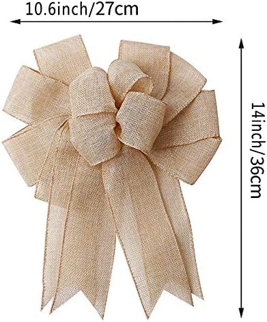 Large Rustic Jute Bows Holiday Ornaments Burlap Wreaths Bows Door Ornaments Window Hanging for Holiday Birthday Party Decoration...