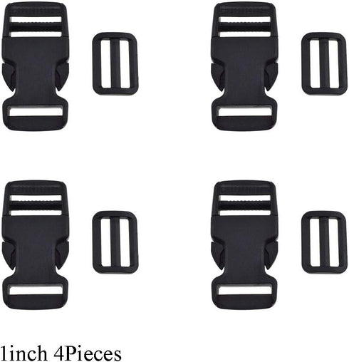 SGH Pro 1 Inch Single Adjustable Quick Side Release Buckles with 1 Inch Tri-Glide Slides Clips Snaps No Sewing Heavy Duty Plastic Replacement for ...