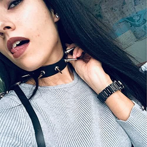 Black Spiked Leather Choker Collar Necklace for Women Gothic Punk PU Chokers Necklaces Halloween Costumes Cosplay Accessories for Women Spike Chok...