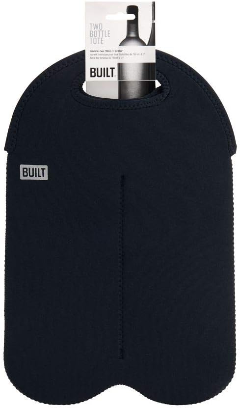 BUILT 2B-BLK 2-Bottle Stain Resistant Neoprene Wine/Water Bottle Carry Tote, Black...