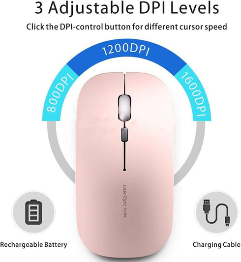 Uciefy Q5 Slim Rechargeable Wireless Mouse, 2.4G Portable Optical Silent Ultra Thin Wireless Computer Mouse with USB Receiver and Type C Adapter, ...
