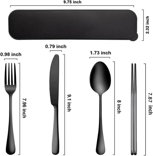 Travel Utensils, 18/8 Stainless Steel 4pcs Cutlery Set Portable Camp Reusable Flatware Silverware, Include Fork Spoon Chopsticks with Case (black)...