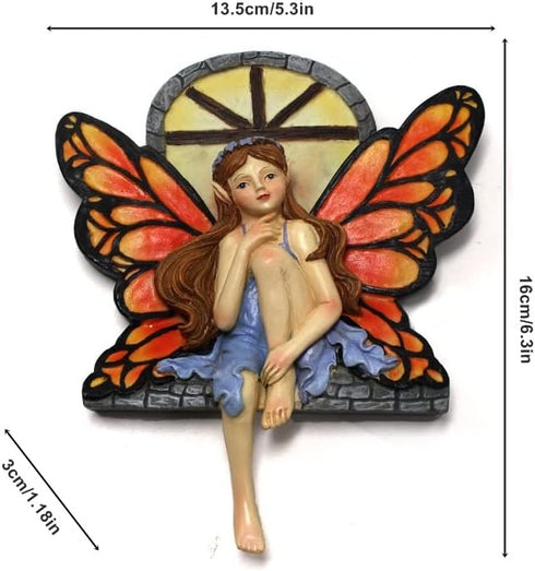 Fairy Out The Window Tree Hugger Garden Statue, Glow in The Dark Resin Fairy Figurine Wall Art Sculpture Outdoor Tree Faces Decor for Patio Lawn Y...