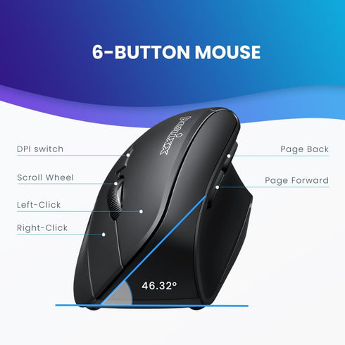 Perixx PERIMICE-715II Wireless Ergonomic Vertical Mouse - 2.4 G - 800/1200/1600 DPI - Right Handed Natural Ergonomic Vertical Design...