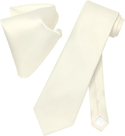 Vesuvio Napoli Solid CREAM Color NeckTie & Handkerchief Men's Neck Tie Set...