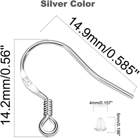 Hypoallergenic Silver Earring Hooks - 120 pcs/60 Pairs s925 Sterling Silver Plated Ear Wires for Jewelry Making, Jewelry findings Parts with 120 p...