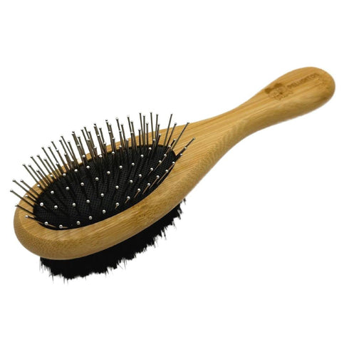 Dog Brush for Shedding - Cat Brush for Shedding - Double Sided Bamboo Brush Ball Pin and Soft Nylon Bristle - Dog and Cat Grooming Brush (Small)...