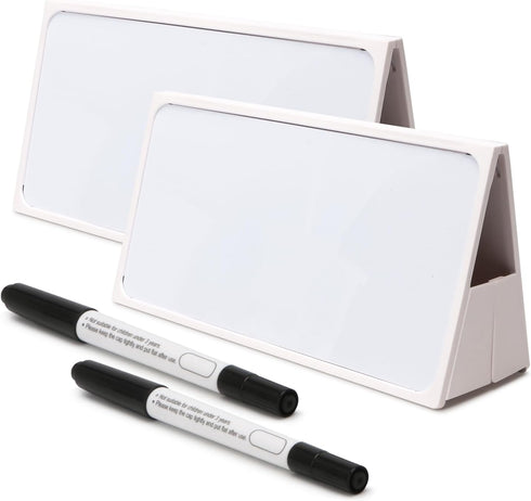 Mini Desktop Double-side Dry Erase Board, Foldable Double-side Stand-up Whiteboard with Dual-tip Marker (Two Board)...
