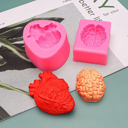 2 Pack Organ Shape Silicone Heart Brain Epoxy Resin Decoration Plaster Candle Aroma Fondant Mousse Chocolate DIY Aromatherapy Mold...