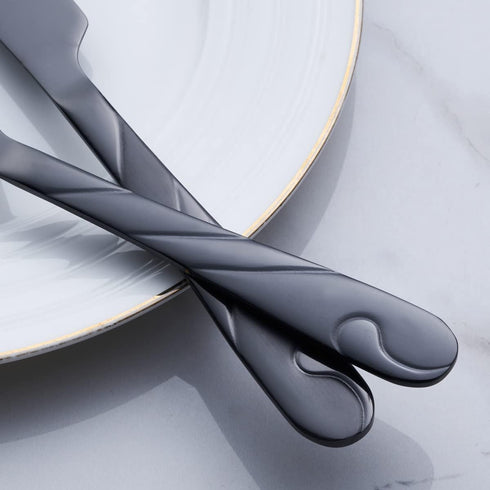 Black Dinner Knife Set, 9.2-inch Stainless Steel Shiny Black Dinner Table Knife Silverware, Set of 6...