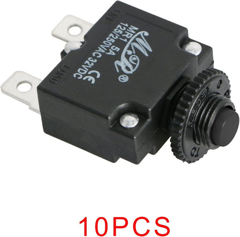 5 Amps Thermal Circuit Breakers Push Button Manual Reset Overload Protector Switch 5A 125/250V AC 32V DC 2Pin 10Pcs...