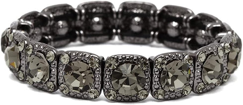 Mariell Black Diamond Crystal Stretch Bracelet, Adjustable Bangle for Weddings, Prom, Bridesmaids, Gift...