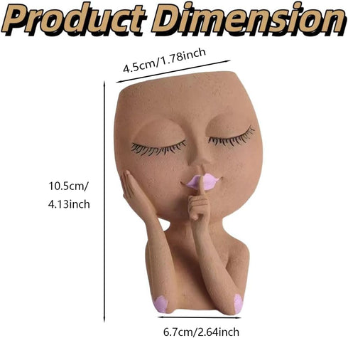 Face Planter Pots Succulent Planters, Face Flower Pot Head Planter for Indoor Outdoor Plants with Drainage Hole Cute Lady Face Plant Pots(Brown)...
