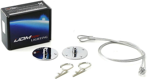 iJDMTOY 2.5-Inch Polished Silver/Chrome Finish Classic Muscle Car Quick Release Lock/Latch Pin Aesthetic Kit w/ Metal Cables, Compatible with Any ...