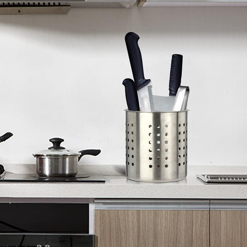 Stainless Steel Utensil Holder Kitchen Holder Restaurant Cooking Utensil Holder for Forks Spatula, 5.3'' x 5.1" Round Utensil Organizer...